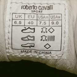 Pre Owned Roberto Cavalli Size 40 White/Gold Python Embossed and Leather Low Top Sneakers