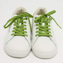 Pre Owned Roberto Cavalli Size 40 White/Gold Python Embossed and Leather Low Top Sneakers