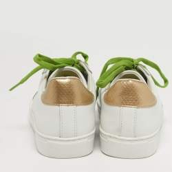 Pre Owned Roberto Cavalli Size 40 White/Gold Python Embossed and Leather Low Top Sneakers