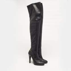 مملوكة مسبقًا Roberto Cavalli Size 38 Black Leather Knee Length Boots