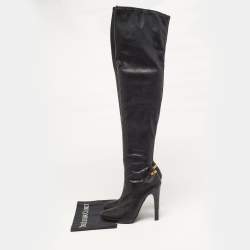 مملوكة مسبقًا Roberto Cavalli Size 38 Black Leather Knee Length Boots