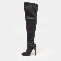 مملوكة مسبقًا Roberto Cavalli Size 38 Black Leather Knee Length Boots