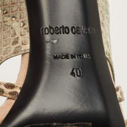 Pre Owned Roberto Cavalli Size 40 Beige/Brown Python Leather and Suede Ankle Strap Sandals