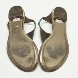 Pre Owned Roberto Cavalli Size 37 Blue Python Embossed Leather Thong Flats