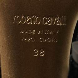 Pre Owned Roberto Cavalli Size 38 Black Velvet Crystal Embellished Strappy Ankle Strap Sandals  