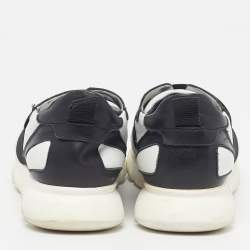 مملوكة مسبقًا Roberto Cavalli Size 40 White/Black Leather Logo Print Strap Slip On Sneakers