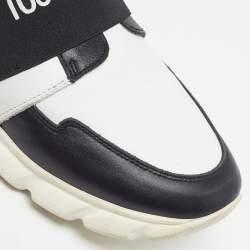 مملوكة مسبقًا Roberto Cavalli Size 40 White/Black Leather Logo Print Strap Slip On Sneakers