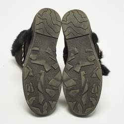 Pre Owned Roberto Cavalli Biker Size 36 Black Suede And Fur Ankle Length Boots