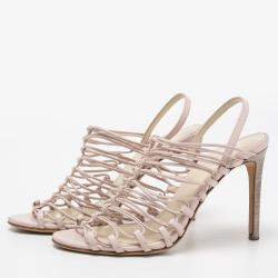 Roberto Cavalli Pale Pink Leather Knot Detail Strappy Sandals Size 37