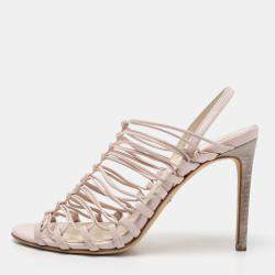 Roberto Cavalli Pale Pink Leather Knot Detail Strappy Sandals Size 37