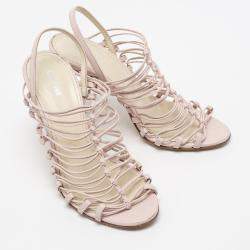 Roberto Cavalli Pale Pink Leather Knot Detail Strappy Sandals Size 37