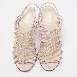 Roberto Cavalli Pale Pink Leather Knot Detail Strappy Sandals Size 37