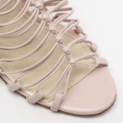 Roberto Cavalli Pale Pink Leather Knot Detail Strappy Sandals Size 37