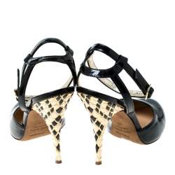 Pre Owned Roberto Cavalli Black Patent Leather Ankle Strap Sandals Size 36