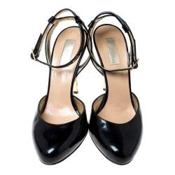 Pre Owned Roberto Cavalli Black Patent Leather Ankle Strap Sandals Size 36