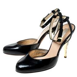 Pre Owned Roberto Cavalli Black Patent Leather Ankle Strap Sandals Size 36