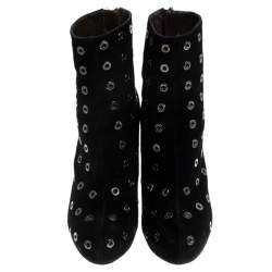 Roberto Cavalli Black Eyelet Suede Platform Ankle Boots Size 36.5