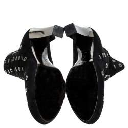 Roberto Cavalli Black Eyelet Suede Platform Ankle Boots Size 36.5