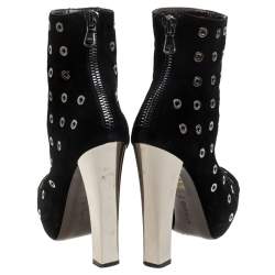 Roberto Cavalli Black Eyelet Suede Platform Ankle Boots Size 36.5