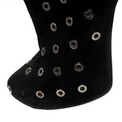 Roberto Cavalli Black Eyelet Suede Platform Ankle Boots Size 36.5