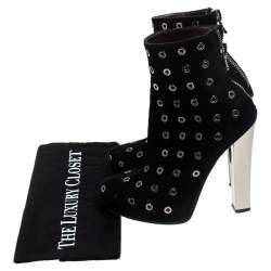Roberto Cavalli Black Eyelet Suede Platform Ankle Boots Size 36.5