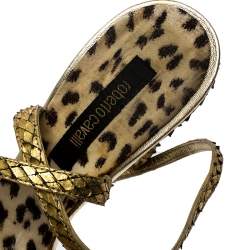 Roberto Cavalli Metallic Gold Python Leather Embellished Ankle Strap Sandals Size 38
