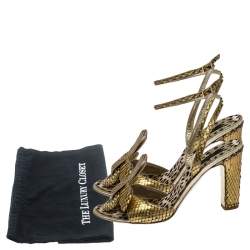 Roberto Cavalli Metallic Gold Python Leather Embellished Ankle Strap Sandals Size 38