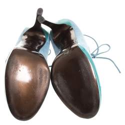 Roberto Cavalli Blue Nubuck And Patent Lace Up Platform Pumps Size 39