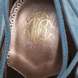 Roberto Cavalli Blue Nubuck And Patent Lace Up Platform Pumps Size 39