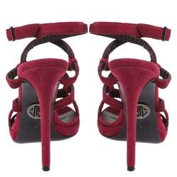 Roberto Cavalli Red Suede Leather Strappy Sandals Size 37