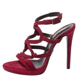 Roberto Cavalli Red Suede Leather Strappy Sandals Size 37