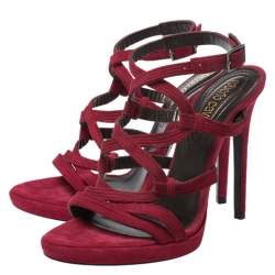 Roberto Cavalli Red Suede Leather Strappy Sandals Size 37