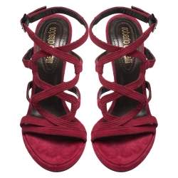 Roberto Cavalli Red Suede Leather Strappy Sandals Size 37