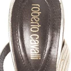Pre Owned Roberto Cavalli Gold Leather Strappy Platform Sandals Size 37