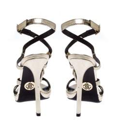 Pre Owned Roberto Cavalli Gold Leather Strappy Platform Sandals Size 37
