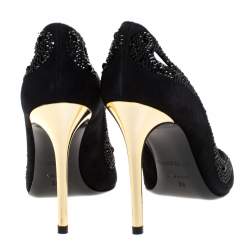 Pre Owned حذاء كعب عالي روبرتو كافالي سويدي مزخرف كريستال مقدمة مدببة مقاس 38