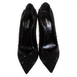 Pre Owned حذاء كعب عالي روبرتو كافالي سويدي مزخرف كريستال مقدمة مدببة مقاس 38