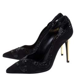 Pre Owned حذاء كعب عالي روبرتو كافالي سويدي مزخرف كريستال مقدمة مدببة مقاس 38