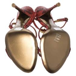 مملوكة مسبقًا Roberto Cavalli Red Python and Velvet Snake Embellished Ankle Strap Sandals Size 41 