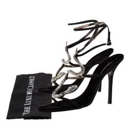 مملوكة مسبقًا Roberto Cavalli Black Satin Snake Embellished Sandals Size 41