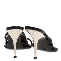 مملوكة مسبقًا Roberto Cavalli Black Leather Turquoise Stone Embellished Slide Toe Ring Sandals Size 39