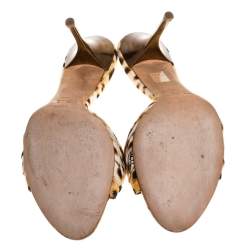 Pre Owned صندل روبرتو كافالي كانفاس نقشة الفهد بني/ بيج مقدمة مفتوحة مقاس 40.5