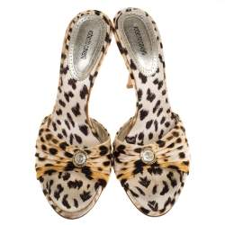 Pre Owned صندل روبرتو كافالي كانفاس نقشة الفهد بني/ بيج مقدمة مفتوحة مقاس 40.5