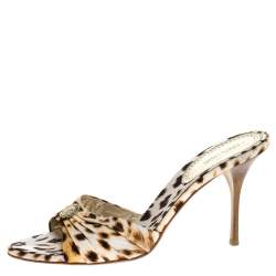 Pre Owned صندل روبرتو كافالي كانفاس نقشة الفهد بني/ بيج مقدمة مفتوحة مقاس 40.5