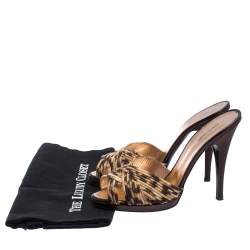 Pre Owned Roberto Cavalli Leopard Print Satin Open Toe Platform Sandals Size 40