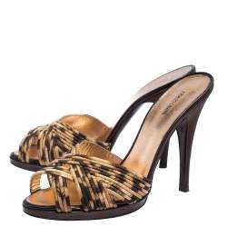 Pre Owned Roberto Cavalli Leopard Print Satin Open Toe Platform Sandals Size 40