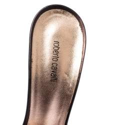 Pre Owned Roberto Cavalli Leopard Print Satin Open Toe Platform Sandals Size 40