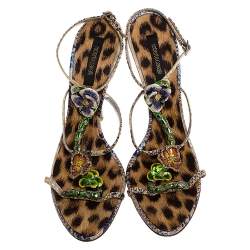 Pre Owned Roberto Cavalli Multicolor Python Metal Snake And Orchid Embellished Slingback Sandals Size 41