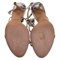 Pre Owned Roberto Cavalli Multicolor Python Metal Snake And Orchid Embellished Slingback Sandals Size 41