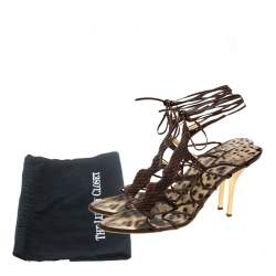 Roberto Cavalli Brown Python Lace Up Ankle Tie Sandals Size 40